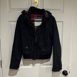 Abercrombie Navy Hooded Jacket with Plaid Lining